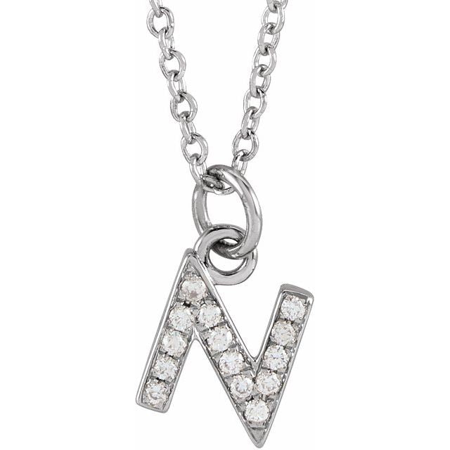 14K White .05 CTW Natural Diamond Petite Initial N 16-18' Necklace