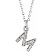 14K White .06 CTW Natural Diamond Petite Initial M 16-18' Necklace