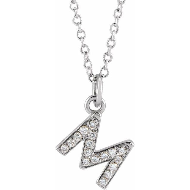 14K White .06 CTW Natural Diamond Petite Initial M 16-18' Necklace