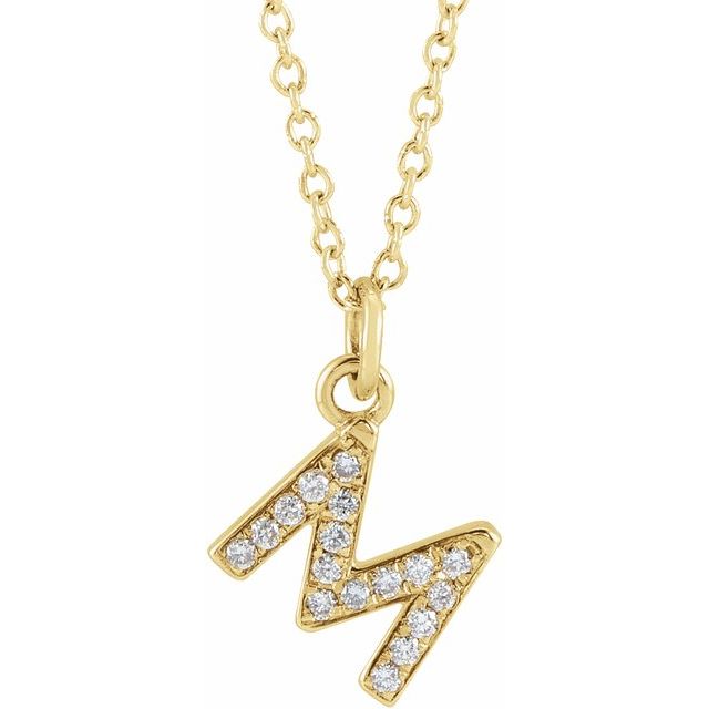 14K Yellow .06 CTW Natural Diamond Petite Initial M 16-18' Necklace
