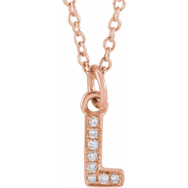 14K Rose .03 CTW Natural Diamond Petite Initial L 16-18' Necklace