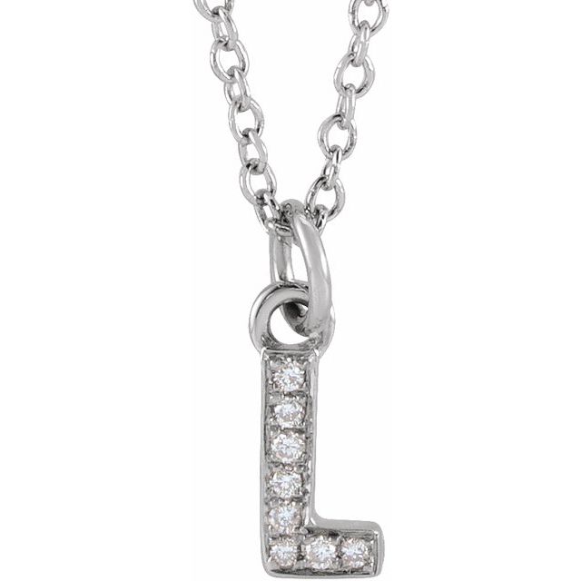 14K White .03 CTW Natural Diamond Petite Initial L 16-18' Necklace