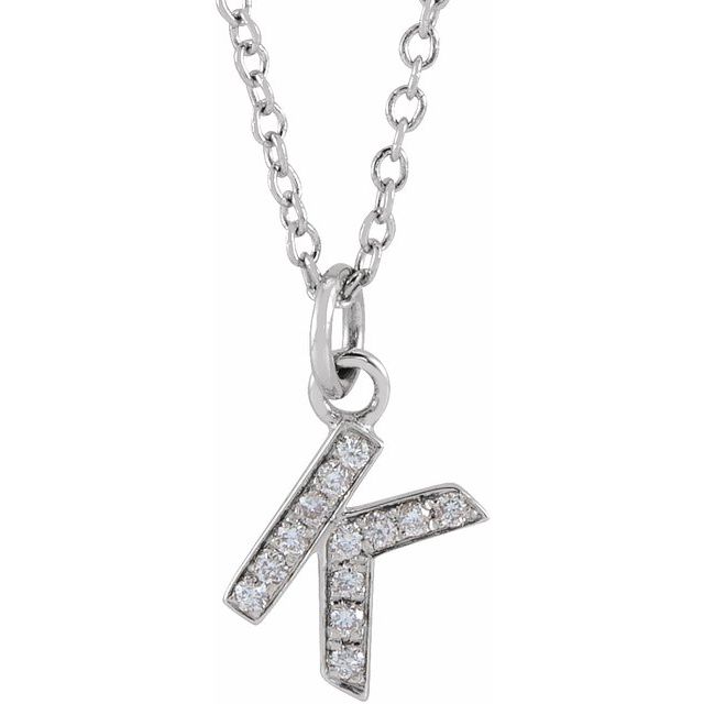 14K White .045 CTW Natural Diamond Petite Initial K 16-18' Necklace
