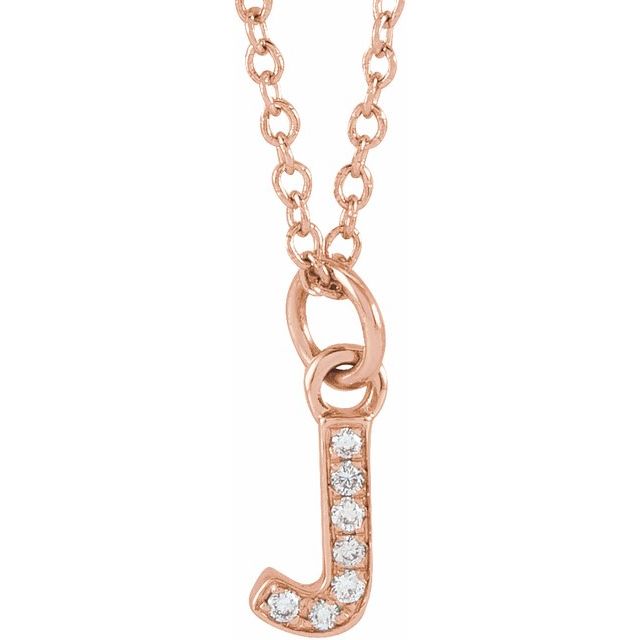 14K Rose .025 CTW Natural Diamond Petite Initial J 16-18' Necklace