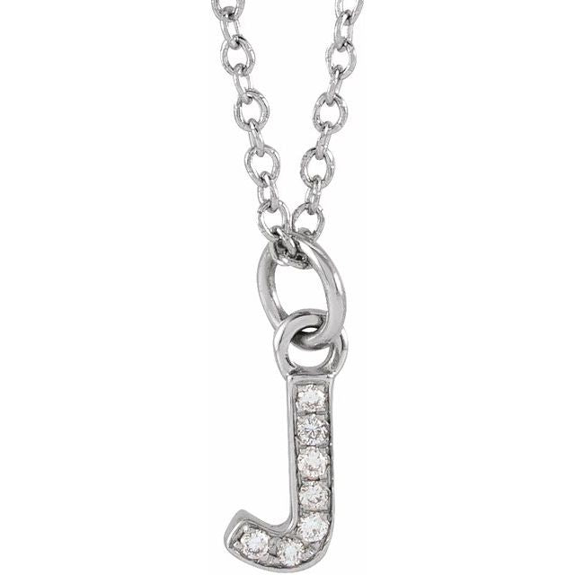 14k White .025 Ctw Natural Diamond Petite Initial J 16-18' Necklace