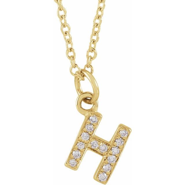 14K Yellow .05 CTW Natural Diamond Petite Initial H 16-18' Necklace
