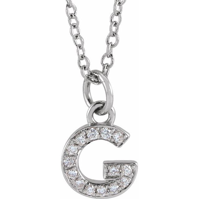 14K White .05 CTW Natural Diamond Petite Initial G 16-18' Necklace