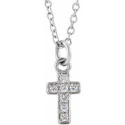 14K White .04 CTW Natural Diamond Youth Cross 15' Necklace