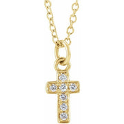 14K Yellow .04 CTW Natural Diamond Youth Cross 15' Necklace