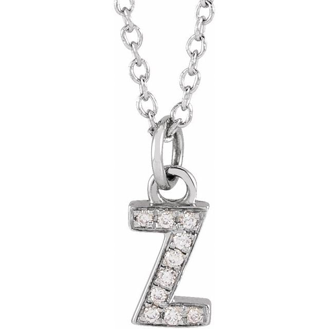 14K White .03 CTW Natural Diamond Petite Initial Z 16-18' Necklace