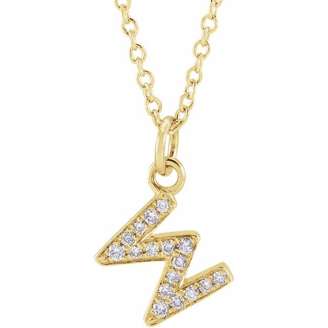 14K Yellow .06 CTW Natural Diamond Petite Initial W 16-18' Necklace