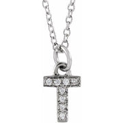 14K White .03 CTW Natural Diamond Petite Initial T 16-18' Necklace