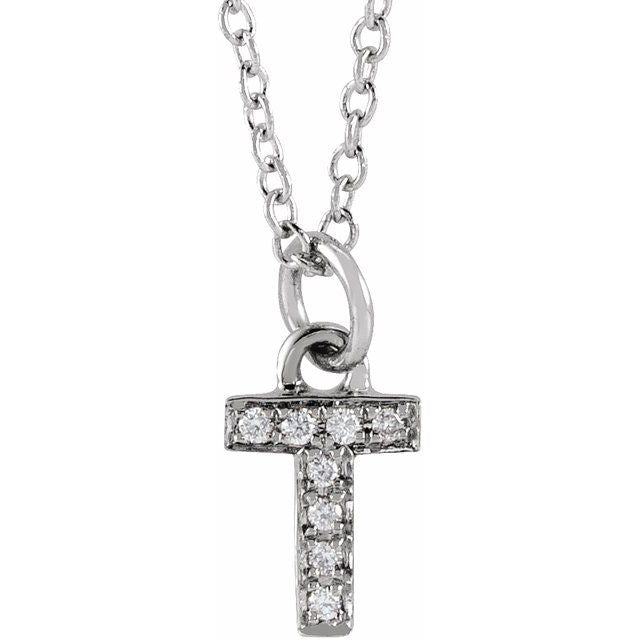 14K White .03 CTW Natural Diamond Petite Initial T 16-18' Necklace