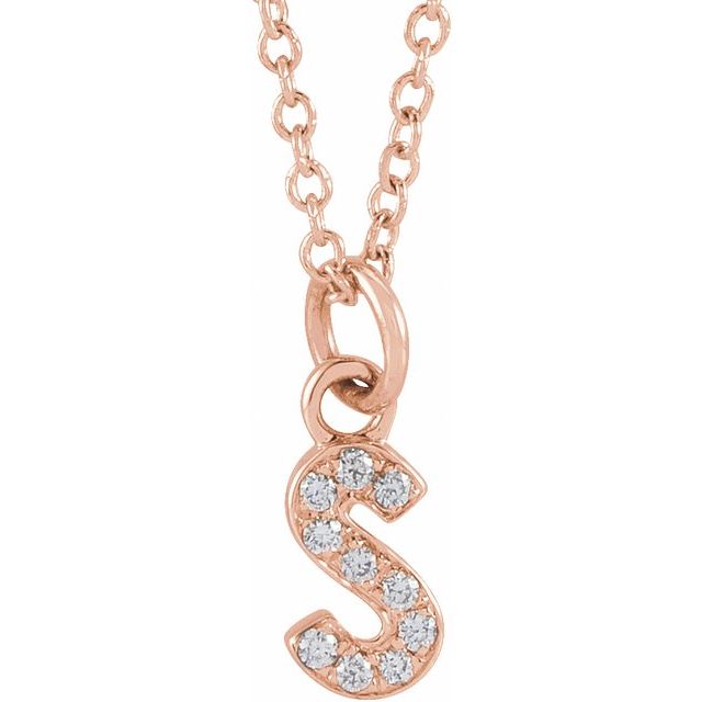 14K Rose .04 CTW Natural Diamond Petite Initial S 16-18' Necklace