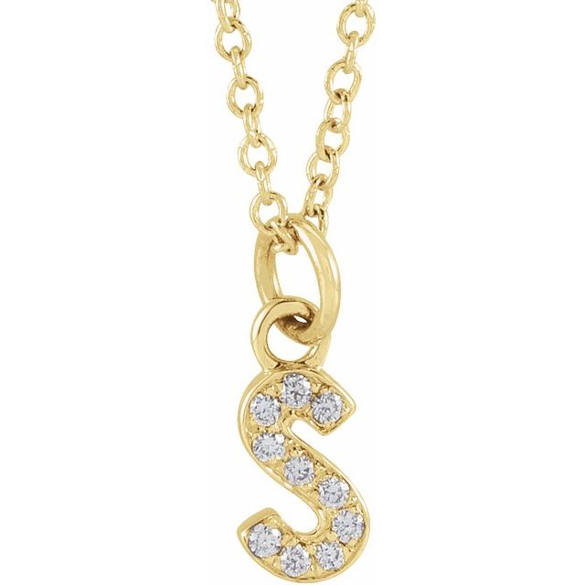 14K Yellow .04 CTW Natural Diamond Petite Initial S 16-18' Necklace