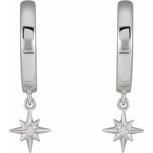 14K White .0075 CTW Natural Diamond Star Hinged Hoop Earrings