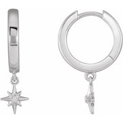 14K White .0075 CTW Natural Diamond Star Hinged Hoop Earrings