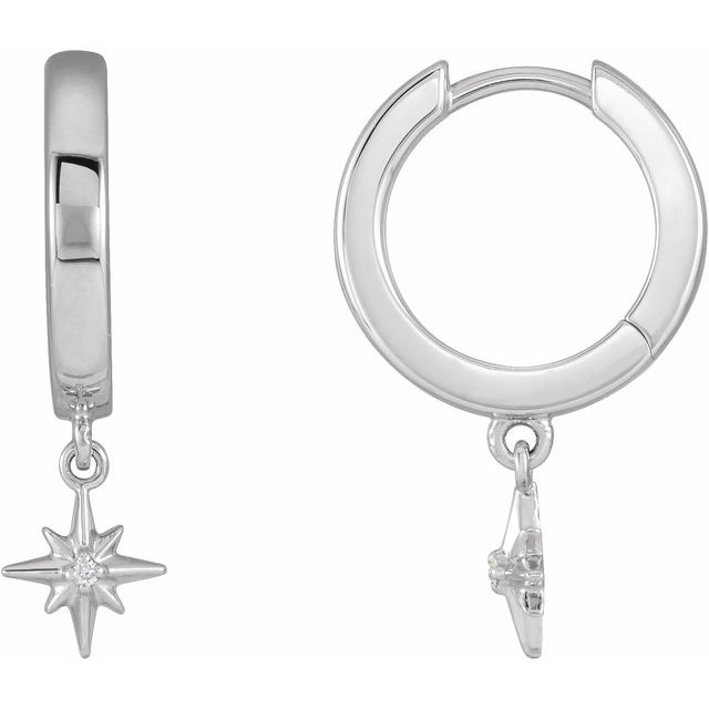 14K White .0075 CTW Natural Diamond Star Hinged Hoop Earrings