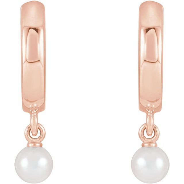 14K Rose Cultured Seed Pearl Hoop Earrings