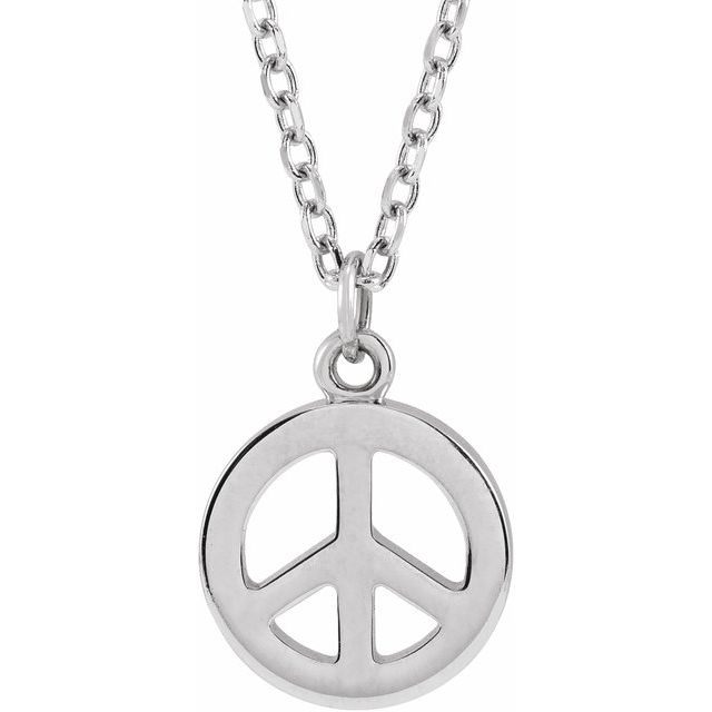 14K White Peace Symbol 16-18' Necklace