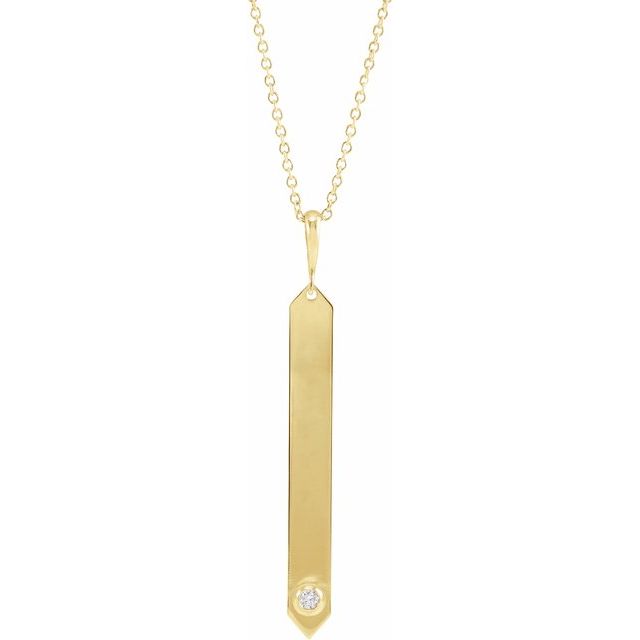 14K Yellow .03 CTW Natural Diamond Engravable Bar 18' Necklace