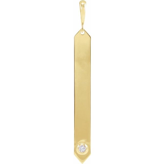 14K Yellow .03 CTW Natural Diamond Engravable Bar Pendant