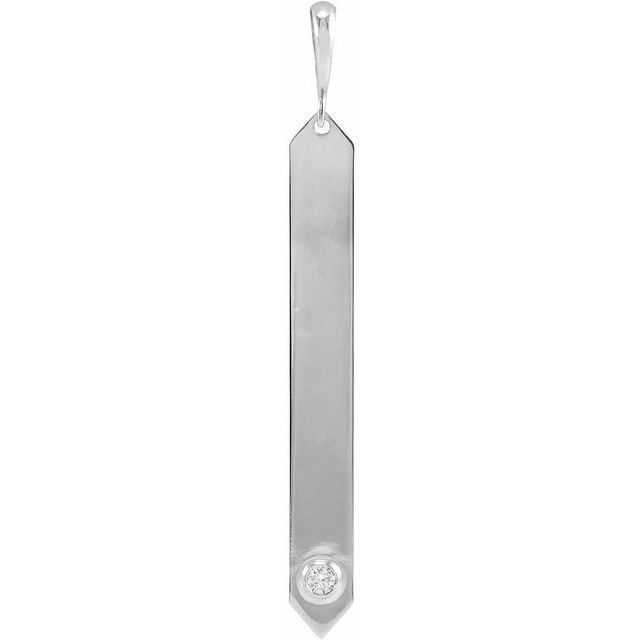 14K White .03 CTW Natural Diamond Engravable Bar Pendant