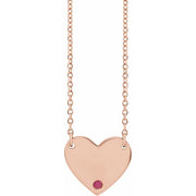 14K Rose Natural Ruby Engravable Heart 18' Necklace