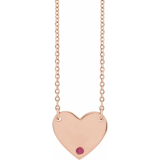14K Rose Natural Ruby Engravable Heart 18' Necklace