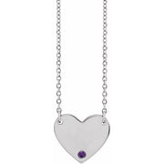 Sterling Silver Natural Amethyst Engravable Heart 18' Necklace