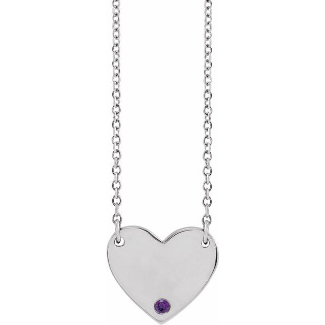 Sterling Silver Natural Amethyst Engravable Heart 18' Necklace