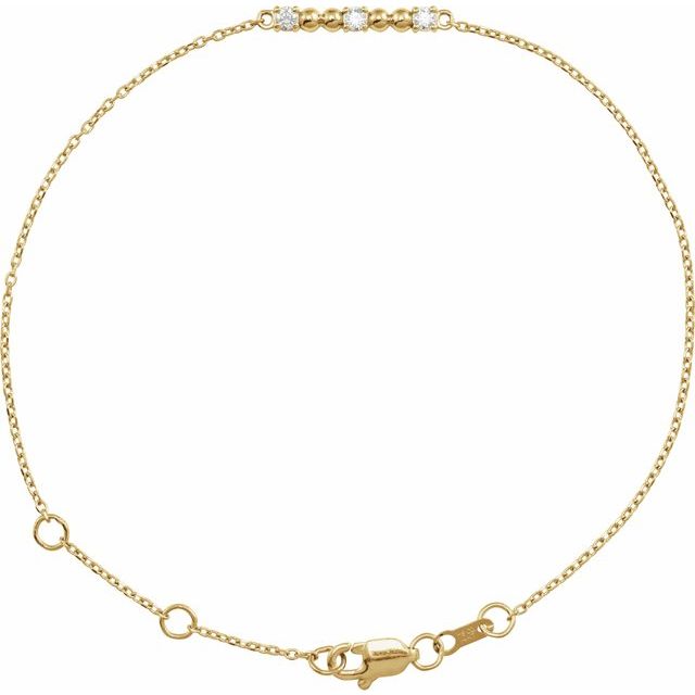 14K Yellow 1/10 CTW Natural Diamond Beaded Bar 6 1/2-7 1/2' Bracelet