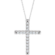 14K White 3/4 CTW Lab-Grown Diamond French-Set Cross 16-18' Necklace
