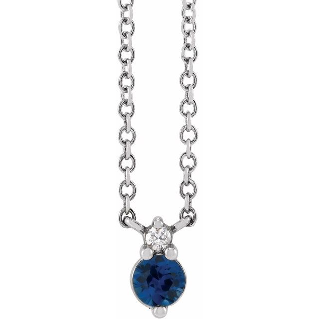 Sterling Silver Natural Blue Sapphire & .015 CT Natural Diamond 18' Necklace
