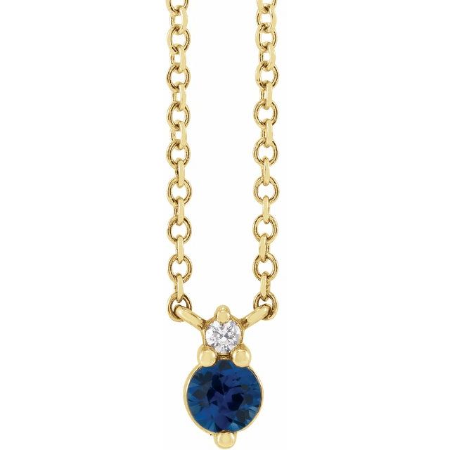 14K Yellow Natural Blue Sapphire & .015 CT Natural Diamond 18' Necklace