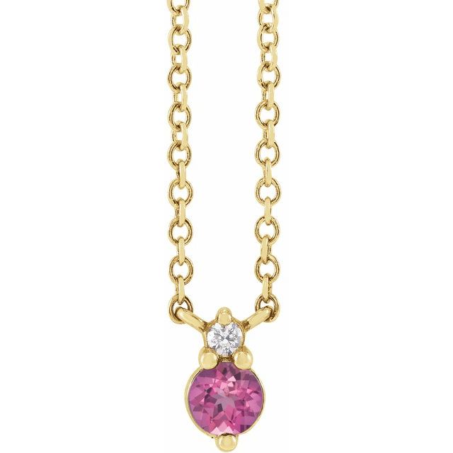 14K Yellow Natural Pink Sapphire & .015 CT Natural Diamond 18' Necklace