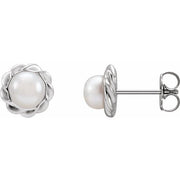 Sterling Silver Cultured White Freshwater Pearl Rope Earrings