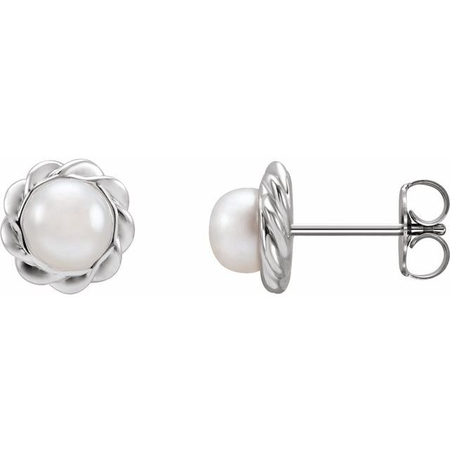 Sterling Silver Cultured White Freshwater Pearl Rope Earrings