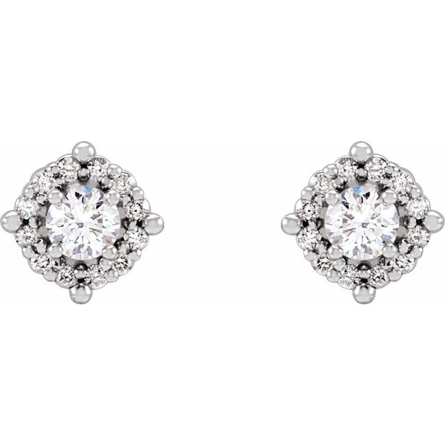 14K White 5/8 CTW Natural Diamond Halo-Style Earrings
