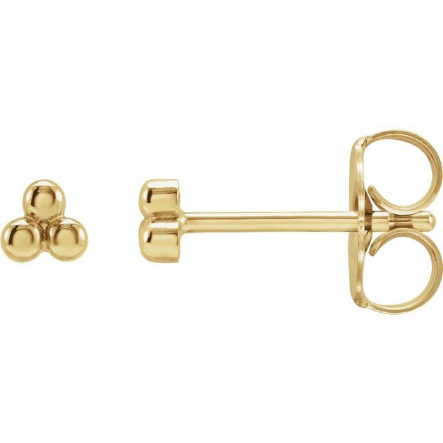 14K Yellow 3 Beads Stud Earrings