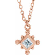 14K Rose 1/10 CT Natural Diamond Bezel-Set Beaded 16-18' Necklace
