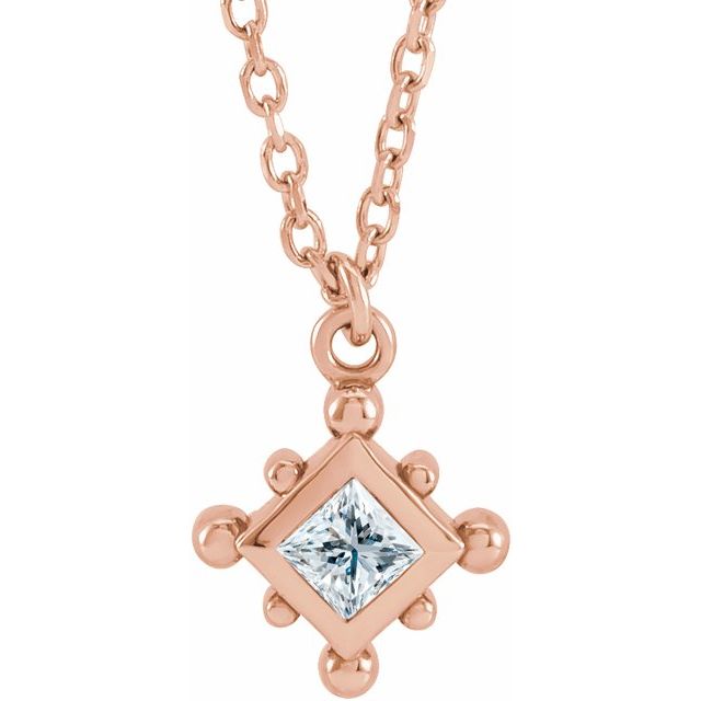 14K Rose 1/10 CT Natural Diamond Bezel-Set Beaded 16-18' Necklace