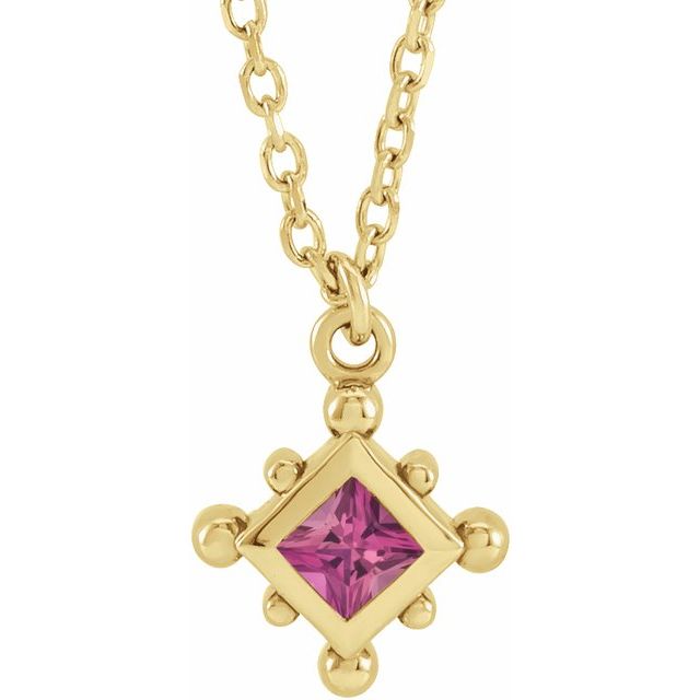 14K Yellow Natural Pink Tourmaline Bezel-Set Beaded 16-18' Necklace
