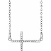 14k White 1/10 Ctw Natural Diamond Sideways Cross 16-18' Necklace
