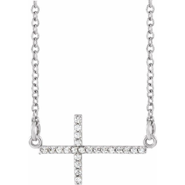 14k White 1/10 Ctw Natural Diamond Sideways Cross 16-18' Necklace