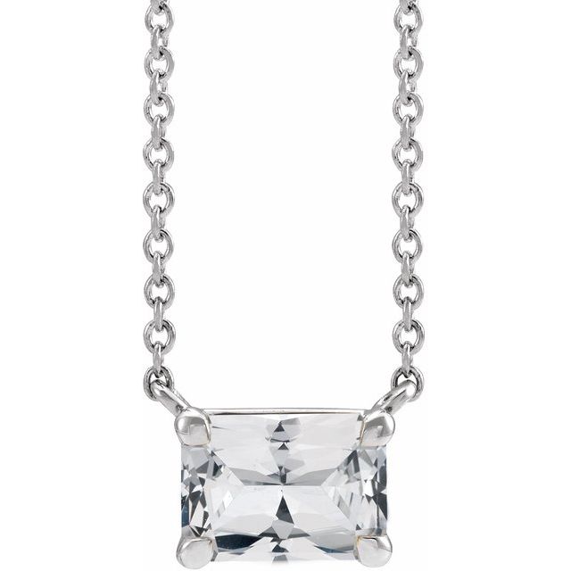 14K White Natural White Sapphire 18' Necklace