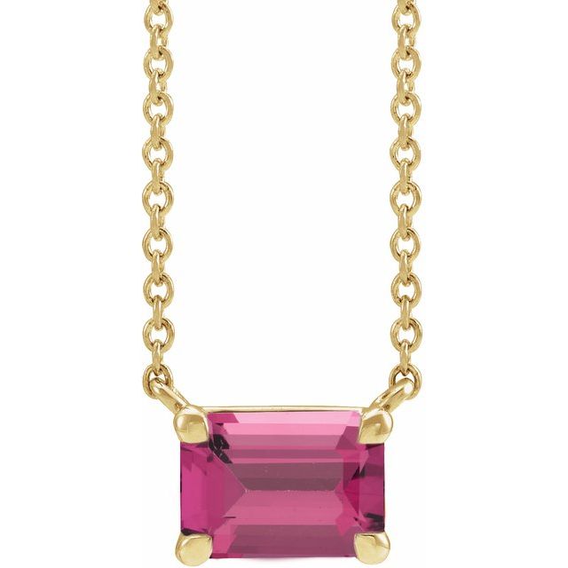 14K Yellow Natural Pink Tourmaline 18' Necklace