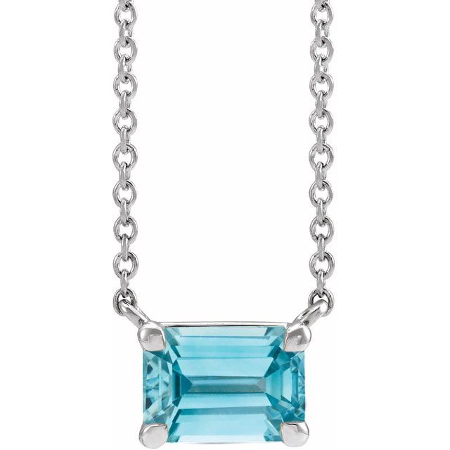 14K White Natural Blue Zircon 18' Necklace