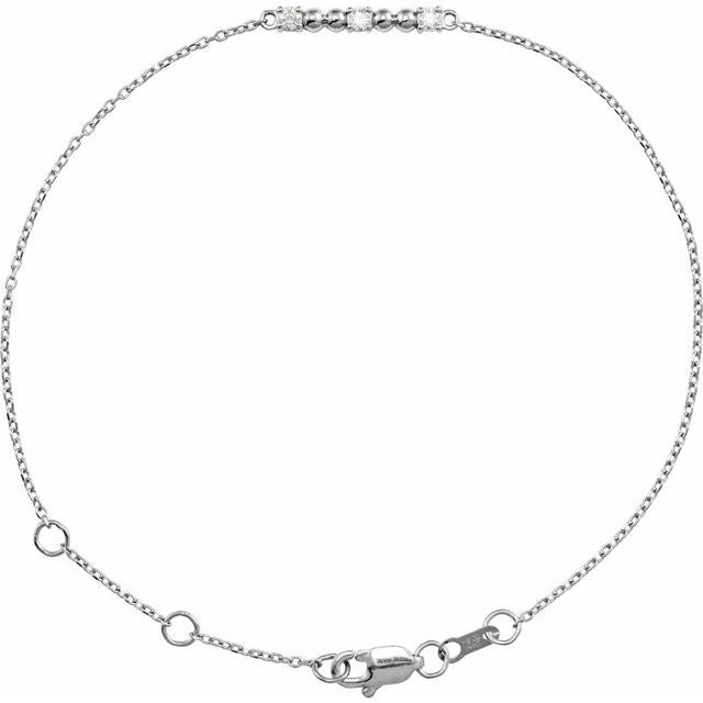 14K White 1/10 CTW Natural Diamond Beaded Bar 6 1/2-7 1/2' Bracelet