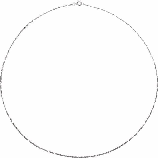14K White 1.28 mm Figaro 16' Chain